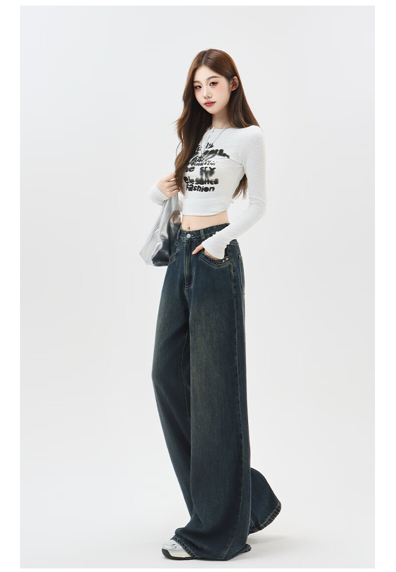 Romon High Waist Wide Leg Jeans Women American Vintage Loose Flared Pants Retro Blue M 14
