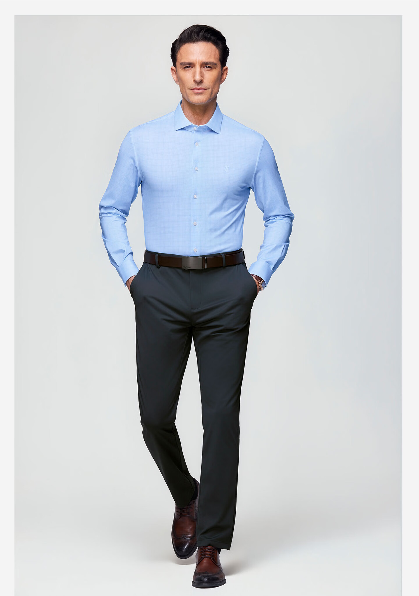 Ouding [Lycra Linen] First Class High Elastic Casual Pants Changmai Air Comfortable Wrinkle-Free Trousers Ink-Dyed Gray 34 7