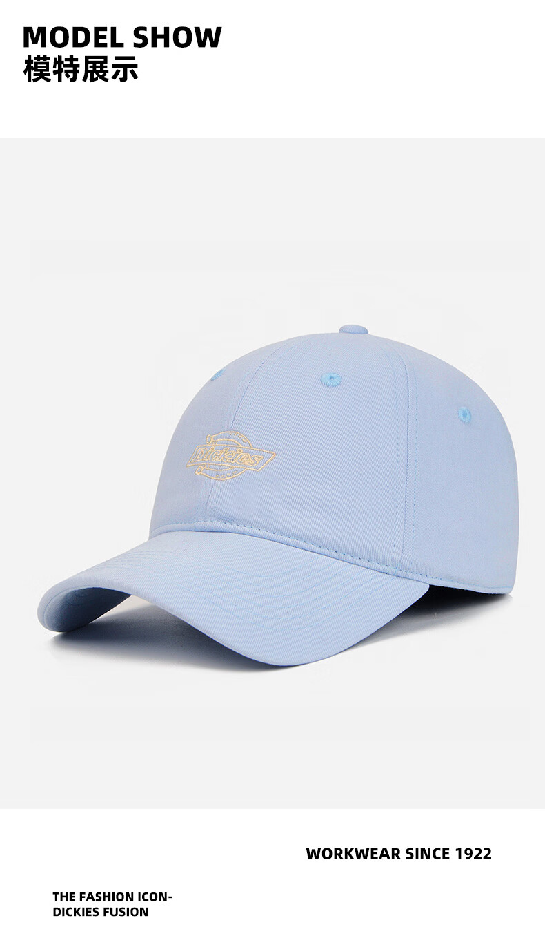 Dickies American Style Baseball Cap Unisex Soft Top Duckbill Hat Pure Cotton Outdoor Sunshade Black 10