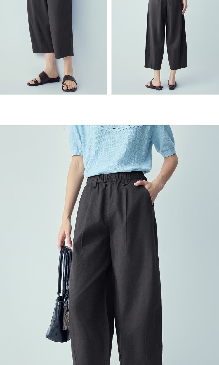 Giordano Women's Linen Pants 2026 Summer New Cotton Linen Elastic Waist Loose Cropped Curved Pants 13426316 14