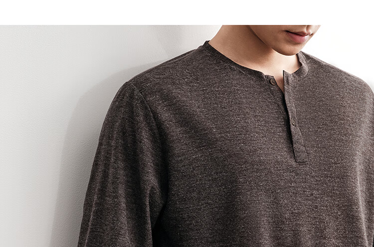HAUT TON Fine Herringbone Texture Long Sleeve T-Shirt Men 2026 Spring Autumn New Base Layer Henley Collar Top 6002 13