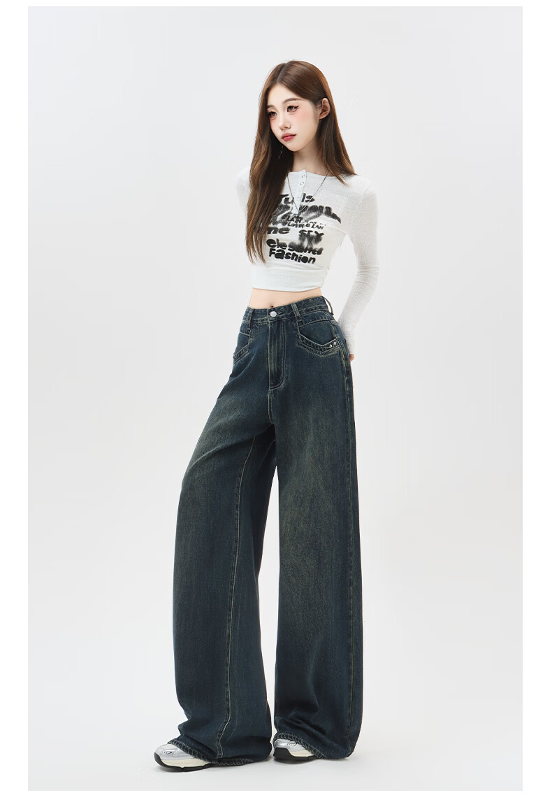 Romon High Waist Wide Leg Jeans Women American Vintage Loose Flared Pants Retro Blue M 15
