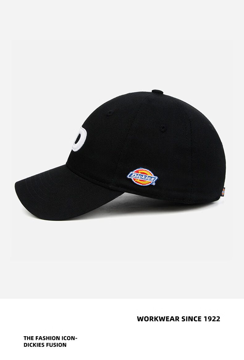 Dickies American Letter Embroidered Baseball Cap Unisex Slim Face Soft Top Sunshade Visor Hat Black 7