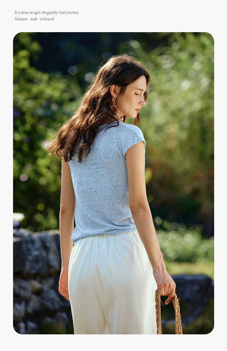 Olrain Summer New French Style Solid Color V-Neck Slim Fit Knit Top for Women Blue S 6