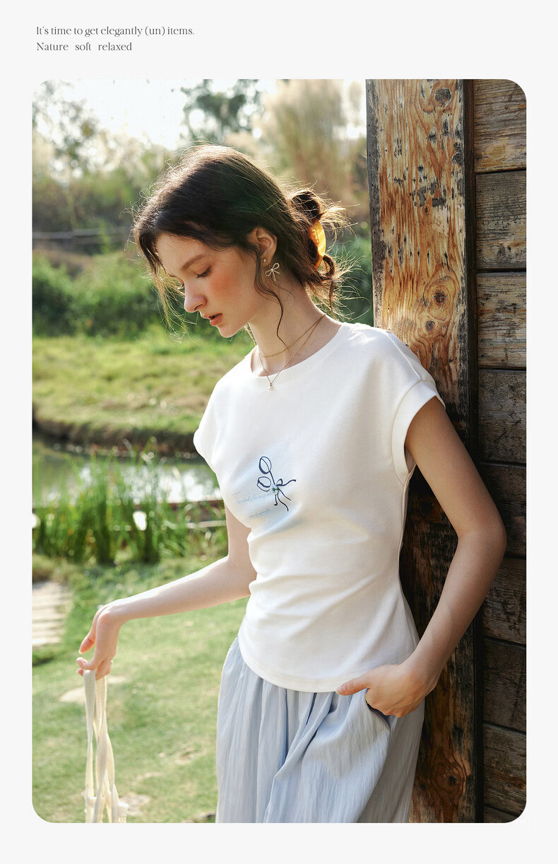 Olrain Eurier Printed Button Sleeve Top New Summer Women's White Casual Commuter Short Sleeve T-Shirt White M 12