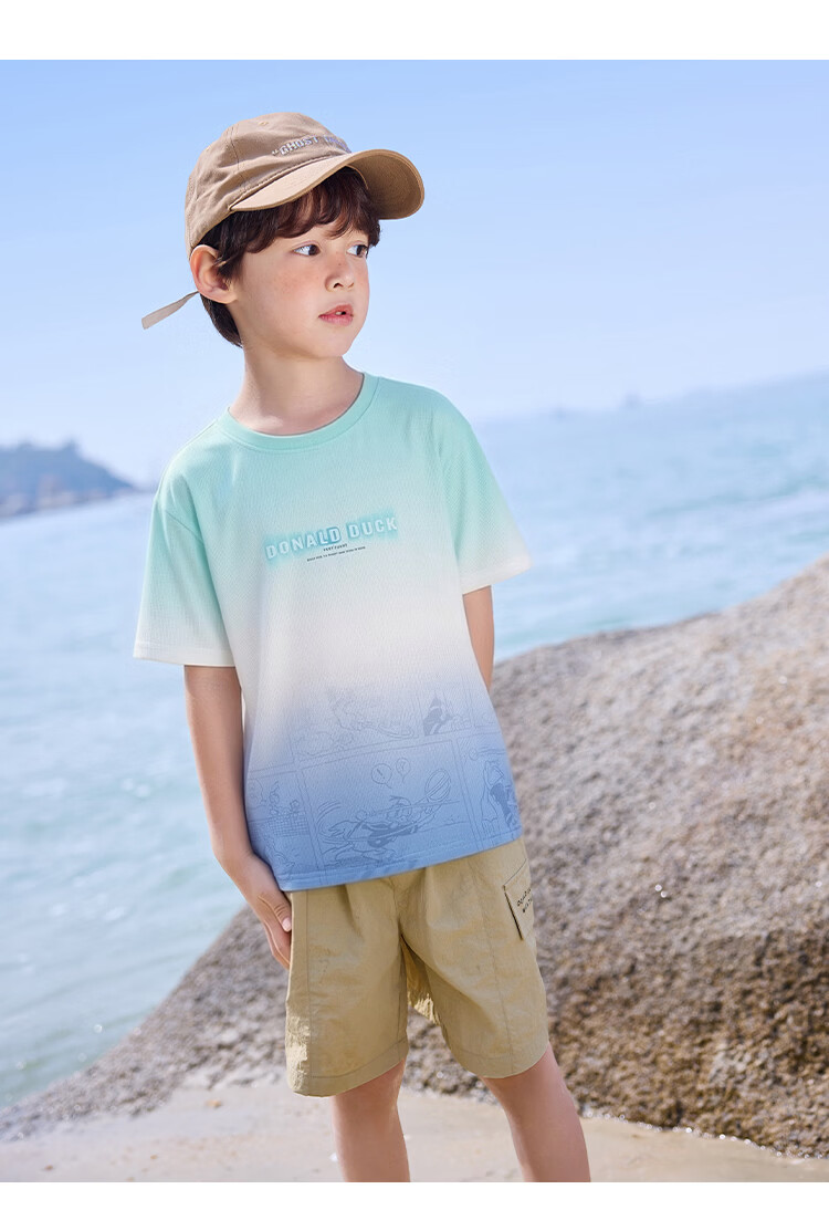 Disney Boys' Crew Neck Short Sleeve T-Shirt Summer Breathable Kids' Gradient Green Tee 140cm 15
