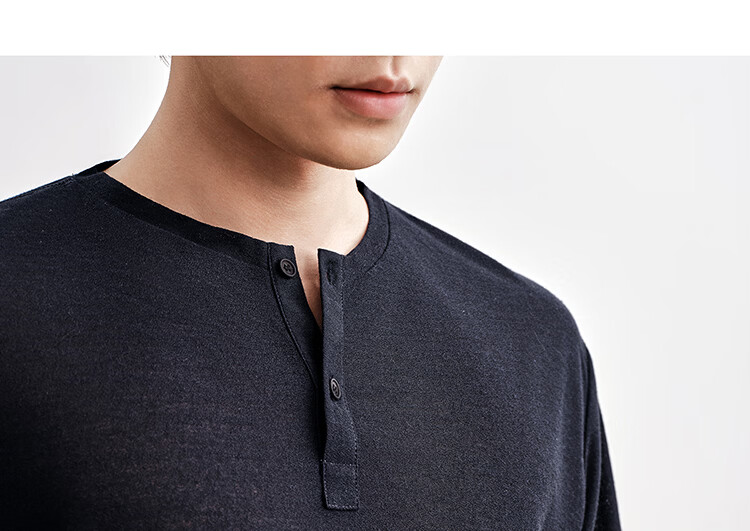 HAUT TON Fine Herringbone Texture Long Sleeve T-Shirt Men 2026 Spring Autumn New Base Layer Henley Collar Top 6002 17