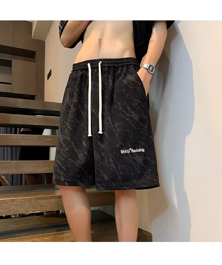 NASA MARVEL American Style Tie-Dye Letter Men's Shorts Summer New Ice Silk Thin Beach Sports Casual Straight Loose Knee-Length Pants 14