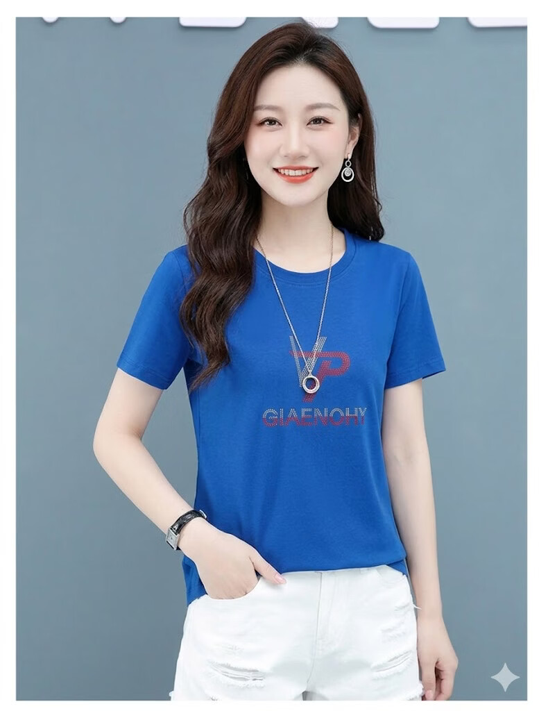 AEMAPE Women's Short Sleeve Summer 2026 New Mid-Age Thin Loose Fit Crew Neck T-Shirt 18
