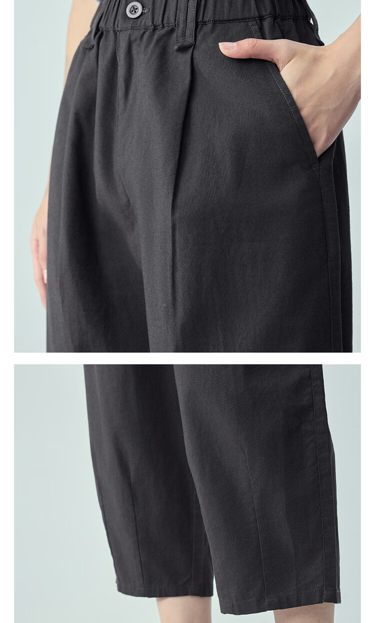 Giordano Women's Linen Pants 2026 Summer New Cotton Linen Elastic Waist Loose Cropped Curved Pants 13426316 6