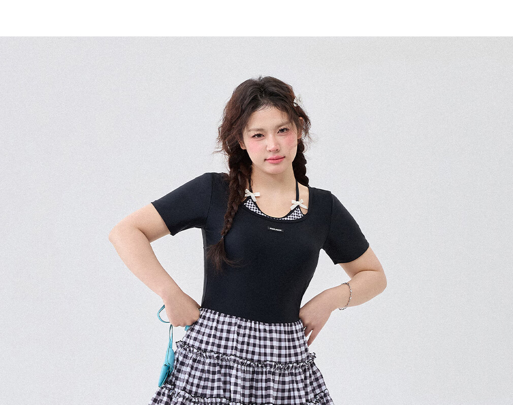 Agliondy Plus Size Women's One-Piece Swimsuit Waist-Slimming Figure-Flattering Classic Black and White Check L 24