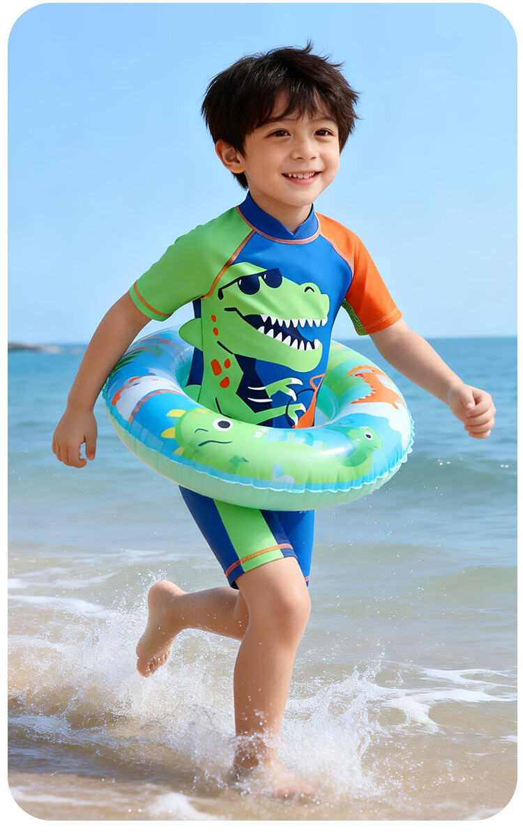 9i9 Kids Boys One-Piece Hooded Sunscreen Quick-Dry T-Rex Baby Swimming Hot Spring Suit B150 Blue 90 9