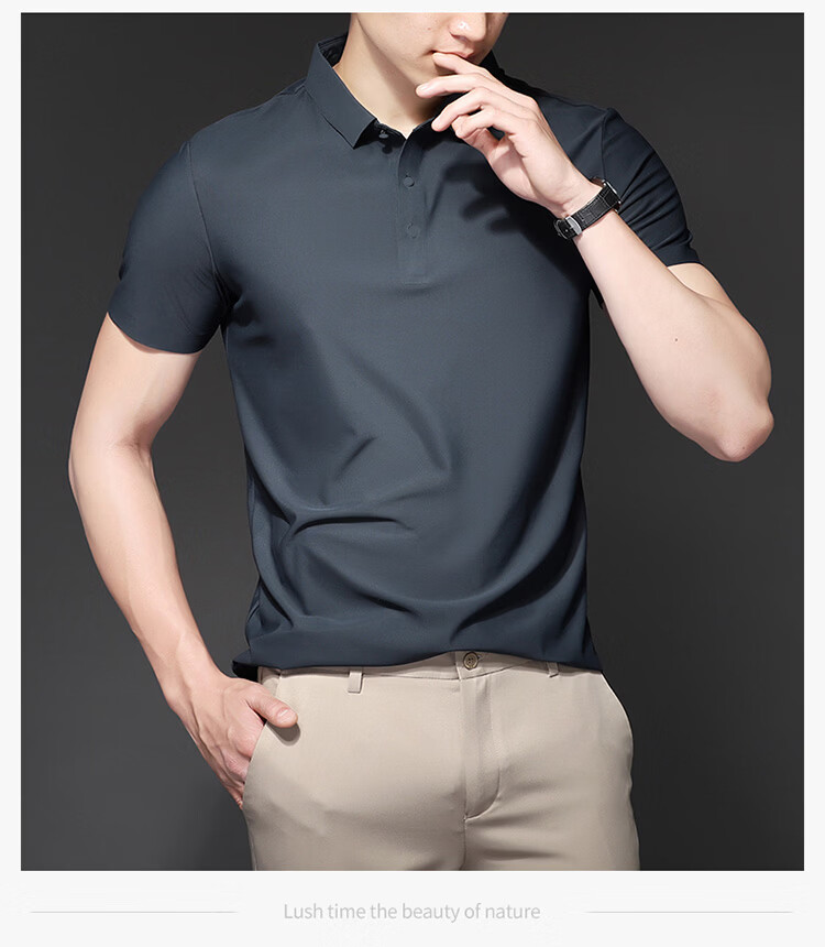 ROMON Short Sleeve Polo Shirt Men's Summer Business Casual Cool Breathable Ice Silk Top Medium Gray XL 26