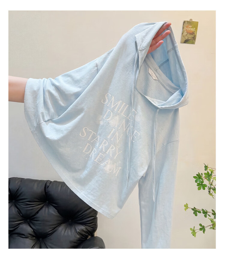 TonLion 2026 Spring Women's Hooded Long Sleeve T-Shirt Water Blue L 3