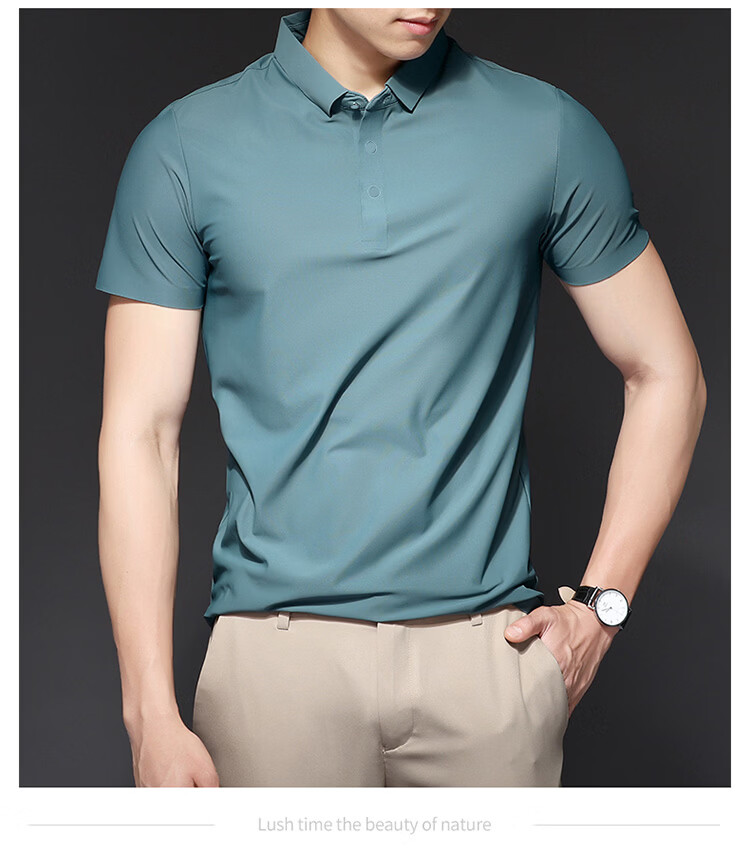 ROMON Short Sleeve Polo Shirt Men's Summer Business Casual Cool Breathable Ice Silk Top Medium Gray XL 14
