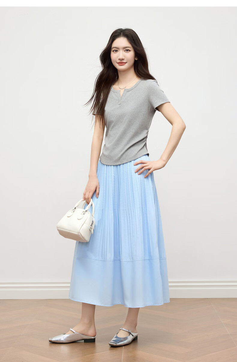 Sllsky Slim Fit Shoulder-Structured Short Sleeve T-Shirt for Women 2026 Summer New Waist-Accentuating Top 17
