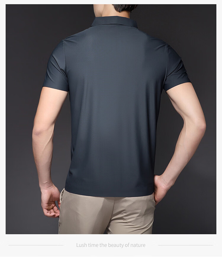ROMON Short Sleeve Polo Shirt Men's Summer Business Casual Cool Breathable Ice Silk Top Medium Gray XL 28