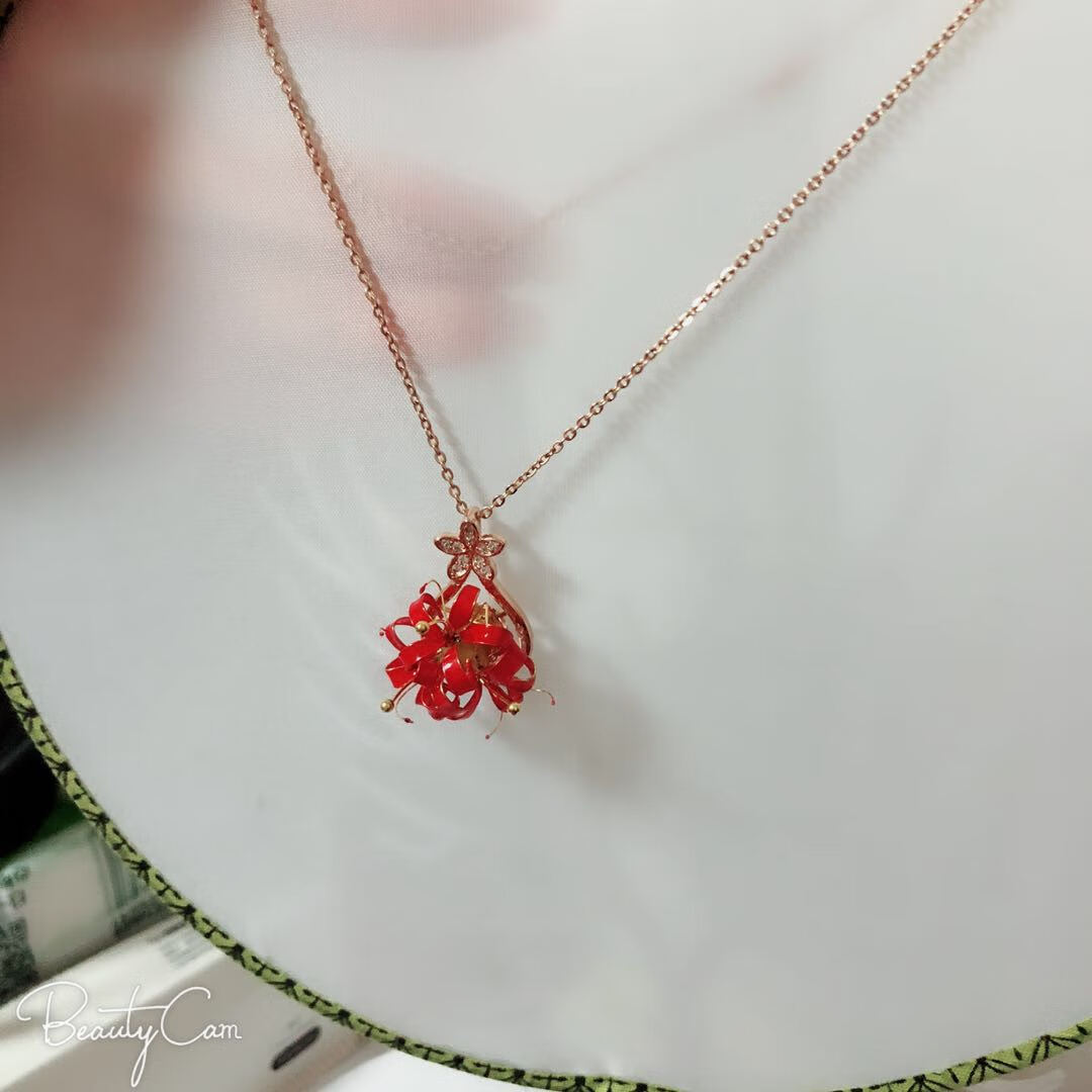 彼岸花项链吊坠 沙华 彼岸花饰品情人节礼物 红色 礼物 红色【图片