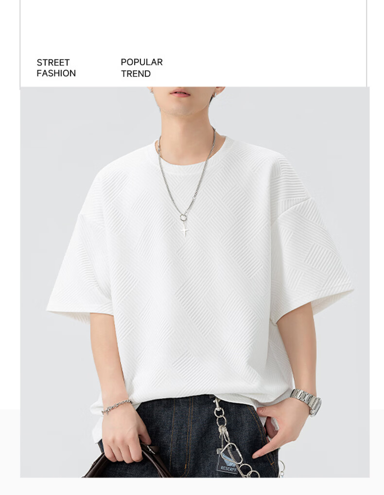 Fingercroxx IT Men's Summer Casual Basic Cotton T-Shirt, Trendy Loose Fit Short Sleeve Crew Neck Top, White, M 20
