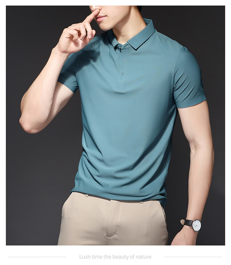 ROMON Short Sleeve Polo Shirt Men's Summer Business Casual Cool Breathable Ice Silk Top Medium Gray XL 16