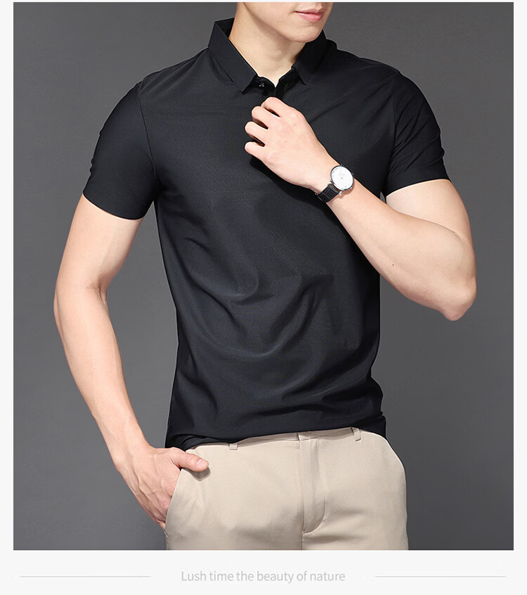 ROMON Short Sleeve Polo Shirt Men's Summer Business Casual Cool Breathable Ice Silk Top Medium Gray XL 25