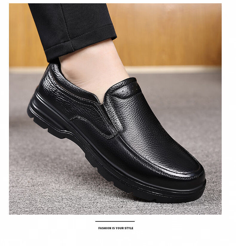 CARTELO First Layer Cowhide Men's Breathable Casual Leather Slip-On Shoes Genuine Leather Dad Shoes KX05 Black Size 46 12