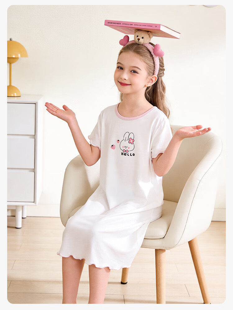 Hodo Girls' Summer Ultra-Thin Ice Silk Nightgown Children's Sleepwear Baby Home Dress 16