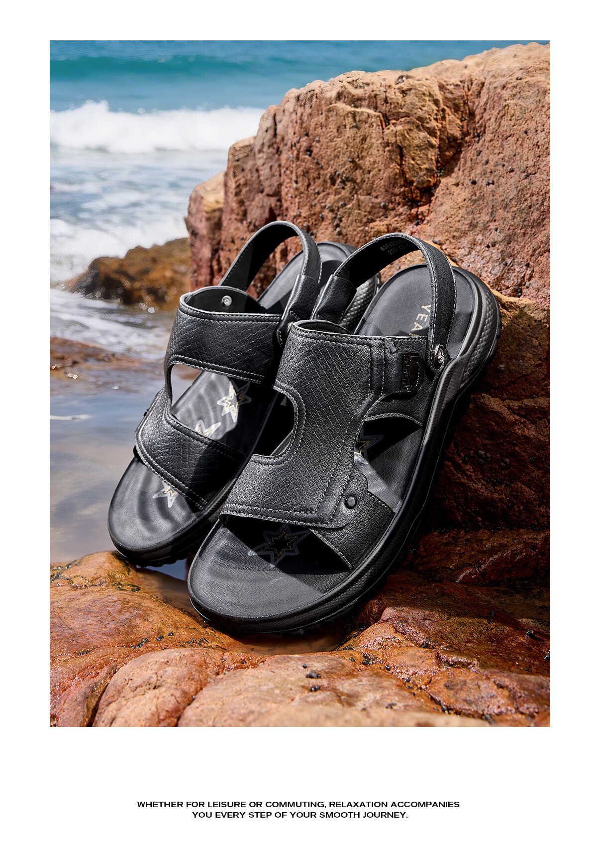 Eierkang Men's Genuine Leather Breathable Comfortable Dual-Wear Sandals Casual Beach Sandals 96315W Black Size 41 13