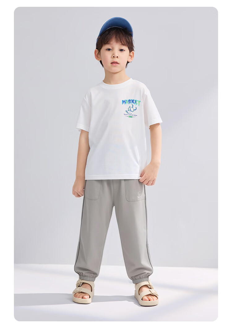 Disney Boys Summer 3/4 Pants 2026 New Kids Loose Casual Jogger Pants Light Khaki 110 26