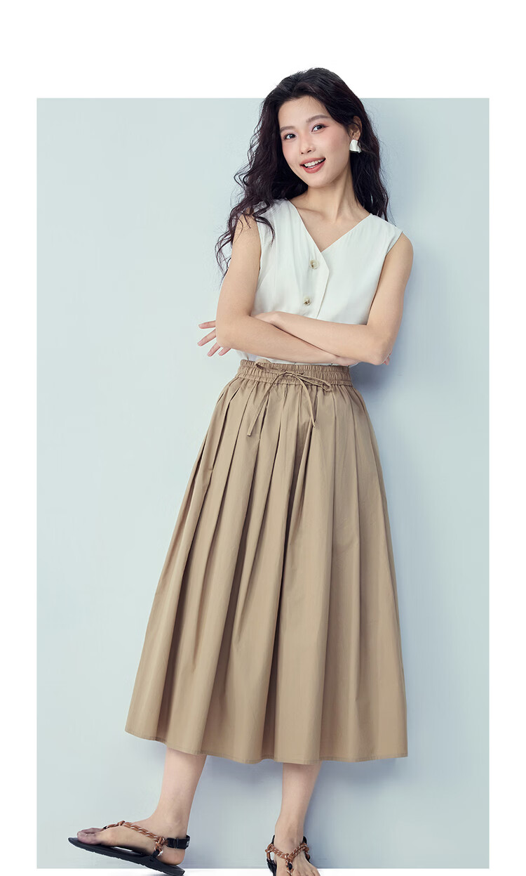 Giordano Women's Flared A-Line Skirt 2026 Summer New Pure Cotton Pleated Skirt Elastic Waist Midi Skirt 13466303 12
