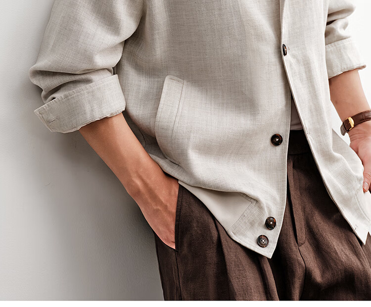 HAUT TON Vintage Style Linen Lyocell Knit Casual Jacket Men's Coat 2026 Spring Autumn Cardigan Shirt 6046 13