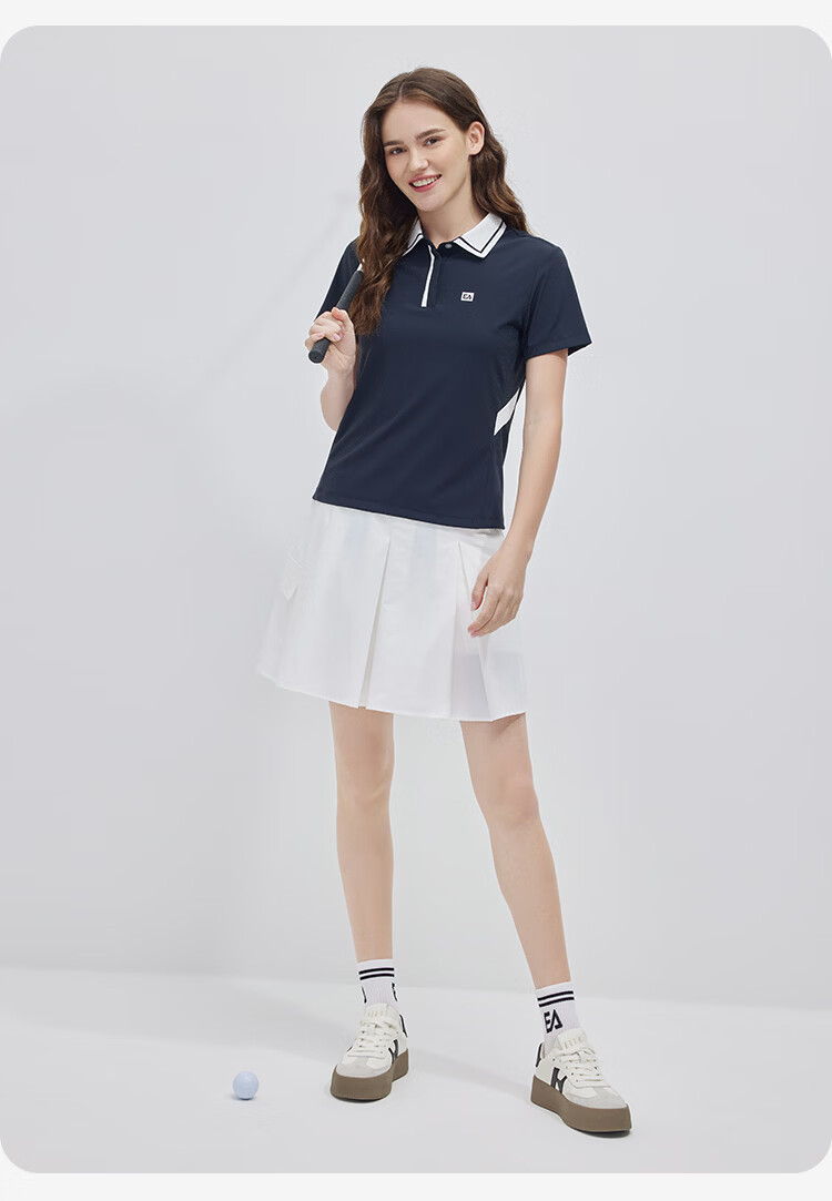 ELLE ACTIVE Colorblock Sports Polo Shirt Women Summer Slim Fit Versatile T-Shirt Short Sleeve Casual Commuting Black XL 10