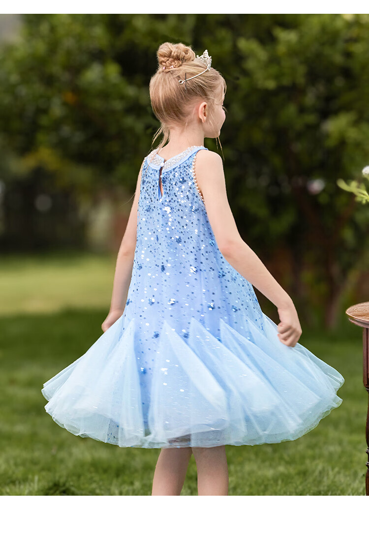 Disney Elsa Princess Dress Girls Summer 2026 New Children's Stylish Performance Costume Princess Style Kids Clothing 10
