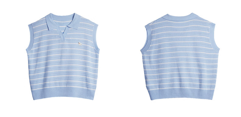 Olrain Summer New Polo Collar Color-Block Embroidered Lightweight Striped Pullover Knitwear for Women Blue Stripes L 14