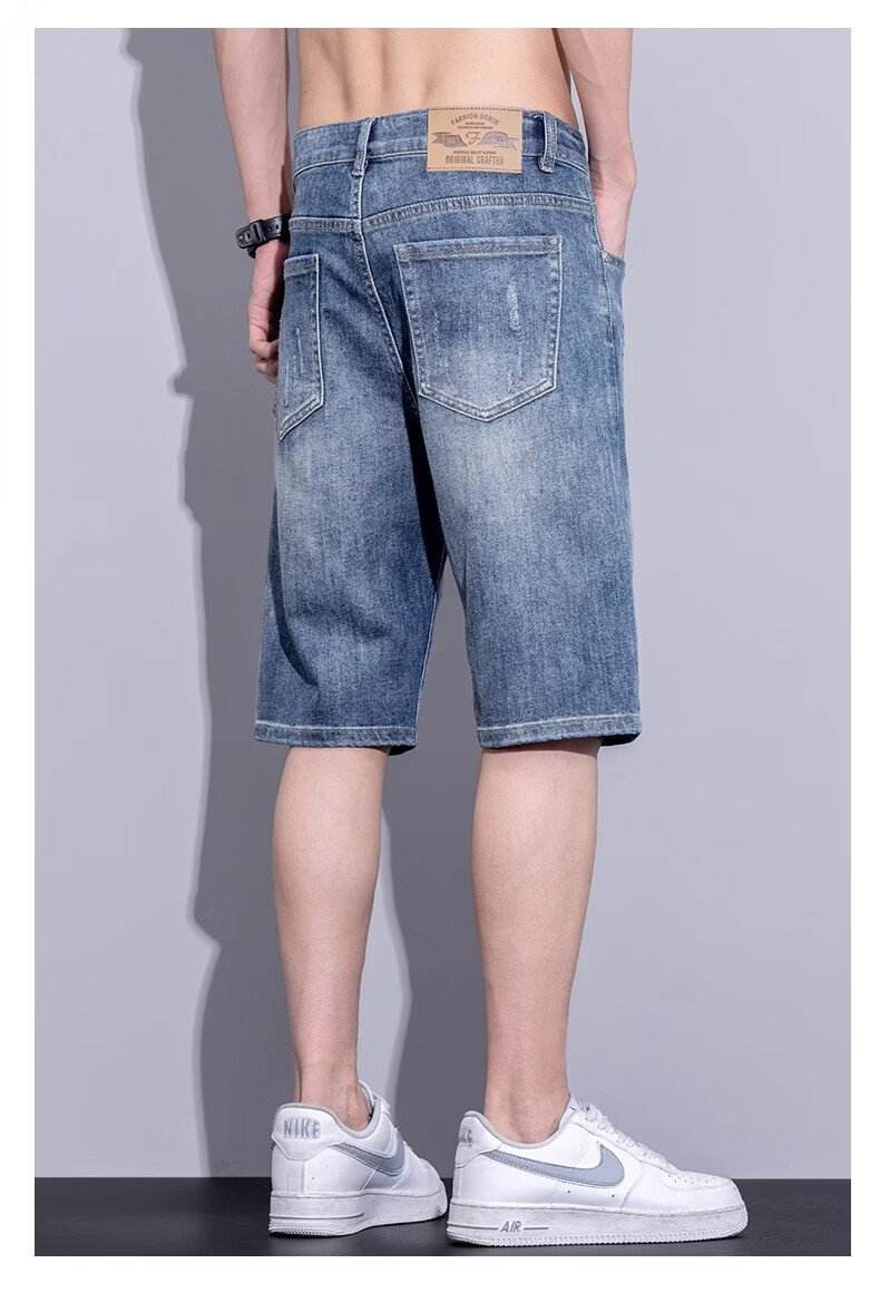 ROMON Summer Lightweight Denim Shorts Men Casual Loose Straight Five-Point Pants Faded Blue Size 30 13