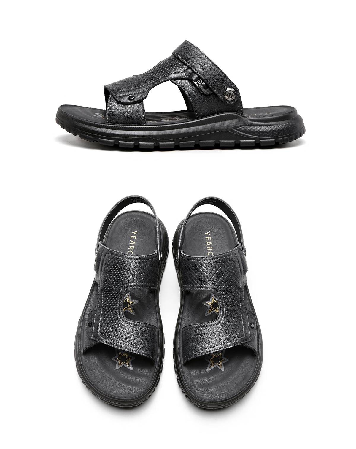 Eierkang Men's Genuine Leather Breathable Comfortable Dual-Wear Sandals Casual Beach Sandals 96315W Black Size 41 19