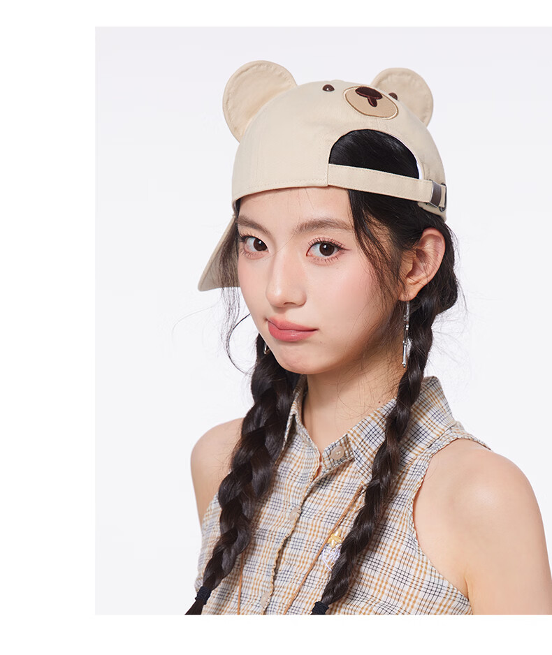 CACUSS Women's Duckbill Cap Spring Summer New Pure Cotton Soft Top Cartoon Age-Reducing Ear Baseball Cap Cute Bear Brown 9