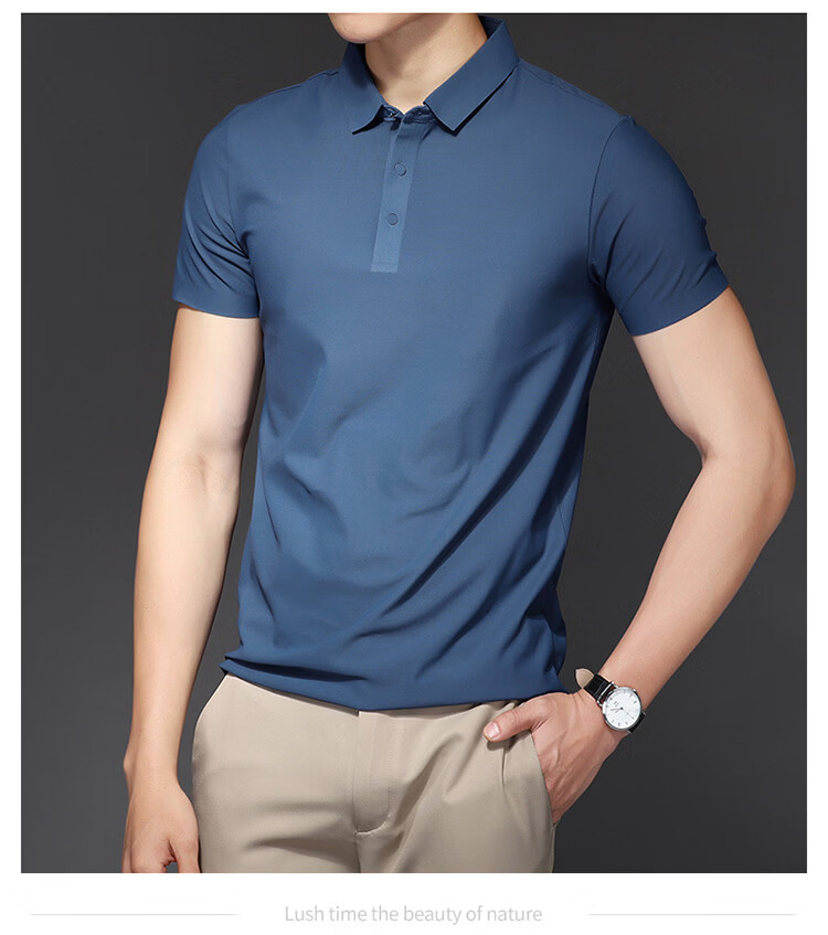 ROMON Short Sleeve Polo Shirt Men's Summer Business Casual Cool Breathable Ice Silk Top Medium Gray XL 6