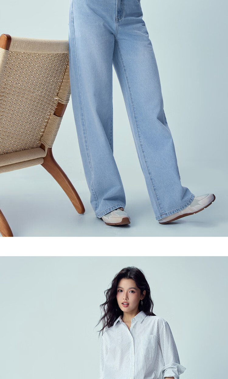 Giordano Women's Pants, New Summer 2026 Style, Pure Cotton Vintage Washed Straight-Leg Whisker Jeans, 13416339 17