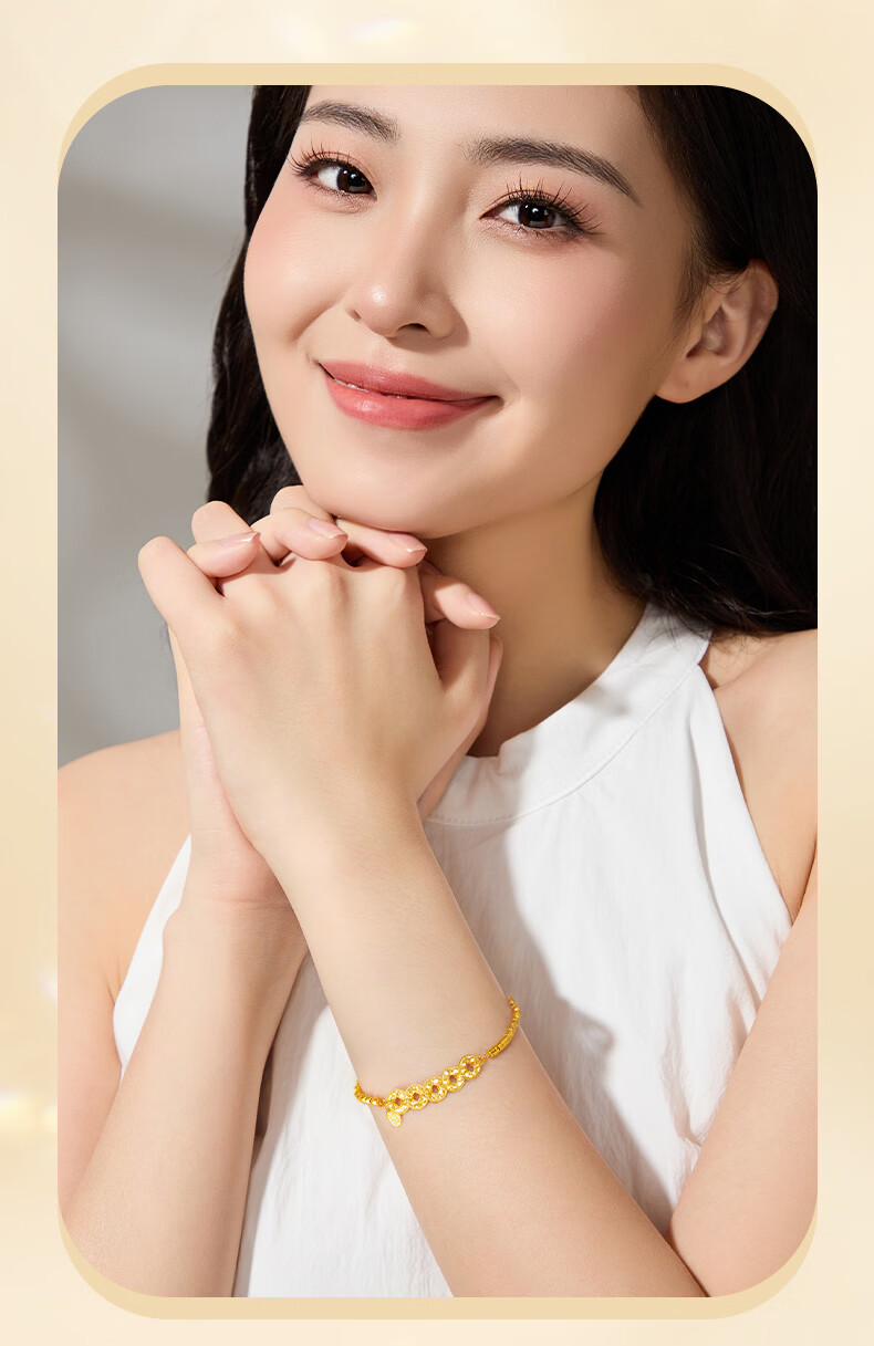 Lao Feng Xiang S925 Silver Five Emperor Coins Ice Fragment Wealth Bracelet Adjustable Women's Valentine's Day Gift for Girlfriend 3