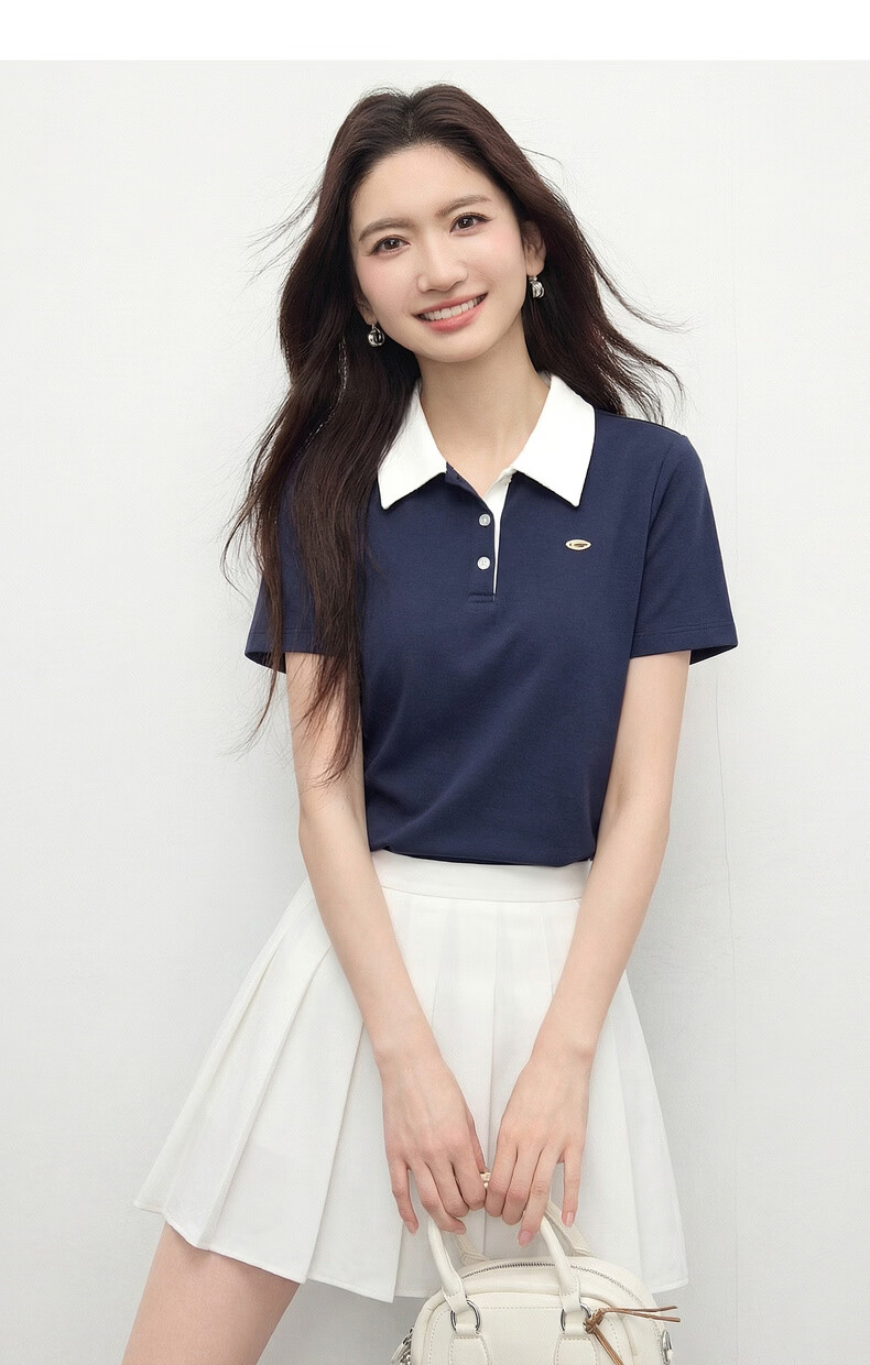 Sllsky Women's Polo T-Shirt Short Sleeve Summer 2026 New Slim Fit Colorblock Collar Shoulder Top 20