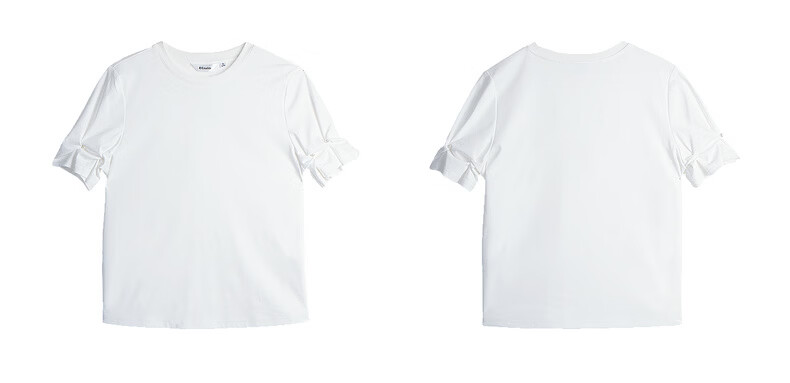 Olrain Summer New Ribbed Crew Neck Deconstructed Gathered Cuff Short Sleeve T-Shirt for Women, Off-White, Size S 21