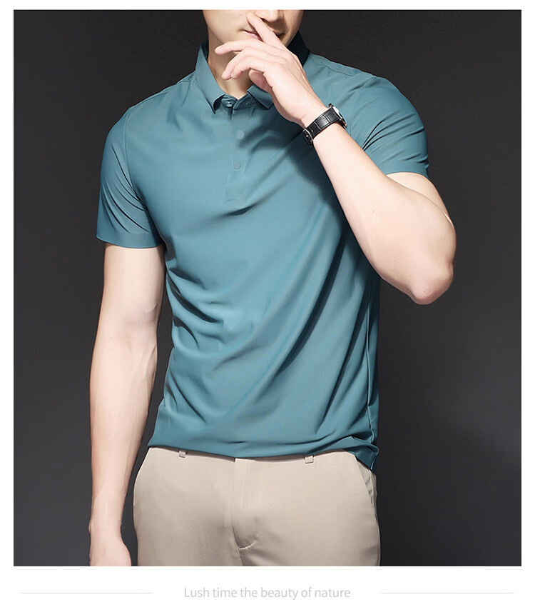 ROMON Short Sleeve Polo Shirt Men's Summer Business Casual Cool Breathable Ice Silk Top Medium Gray XL 15