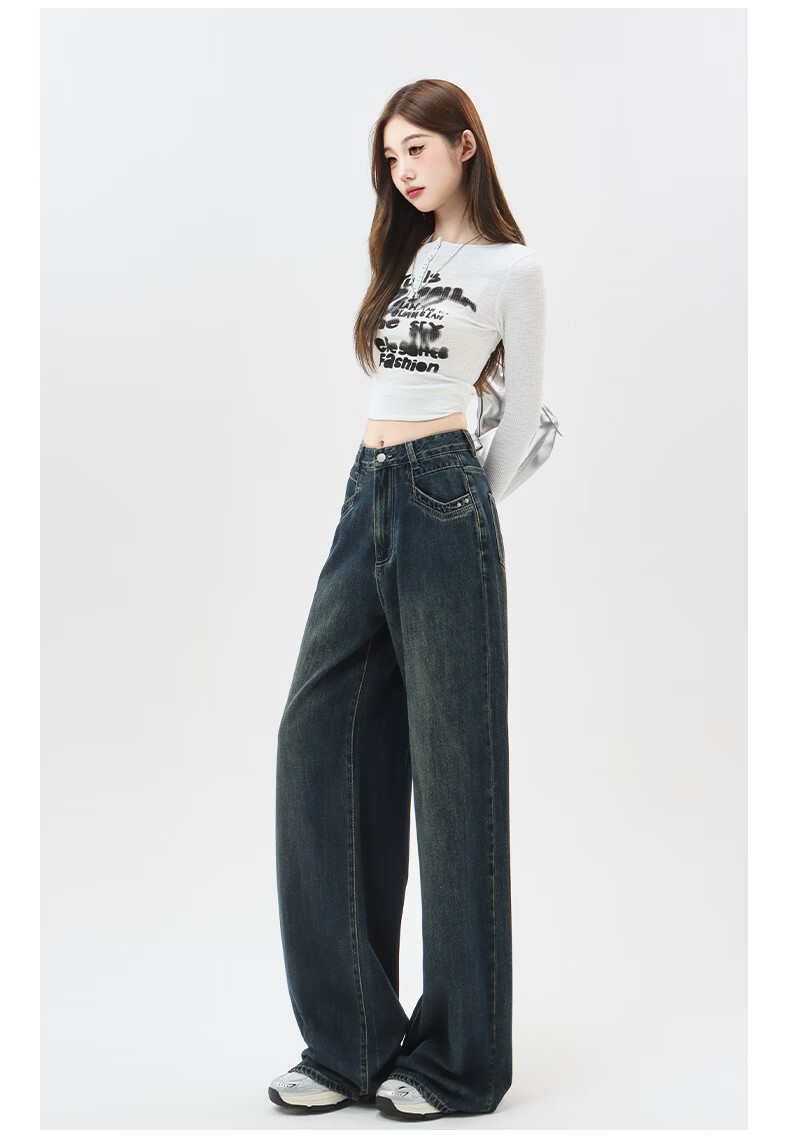 Romon High Waist Wide Leg Jeans Women American Vintage Loose Flared Pants Retro Blue M 13