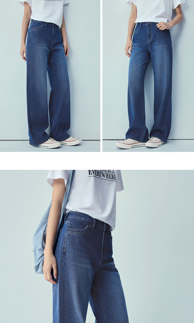 Giordano Women's Pants, New Summer 2026 Style, Pure Cotton Vintage Washed Straight-Leg Whisker Jeans, 13416339 14