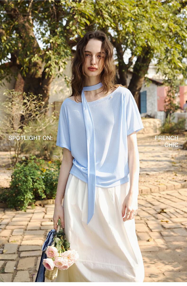 Olrain Eurier Casual Loose Short Sleeve T-Shirt Women Summer New Trendy Top Blue S 19