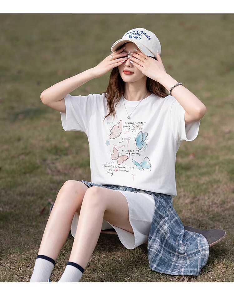 TonLion 2026 Summer New Women's White Cotton Short Sleeve T-Shirt Loose Fit Versatile Unique Beautiful 7