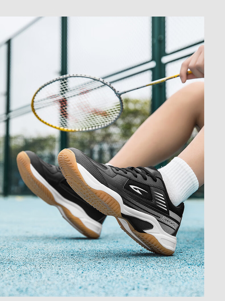 Delhui Badminton Shoes Unisex Student Professional Competition Breathable Durable Non-slip Training Sports Shoes Gray Blue Size 39 4