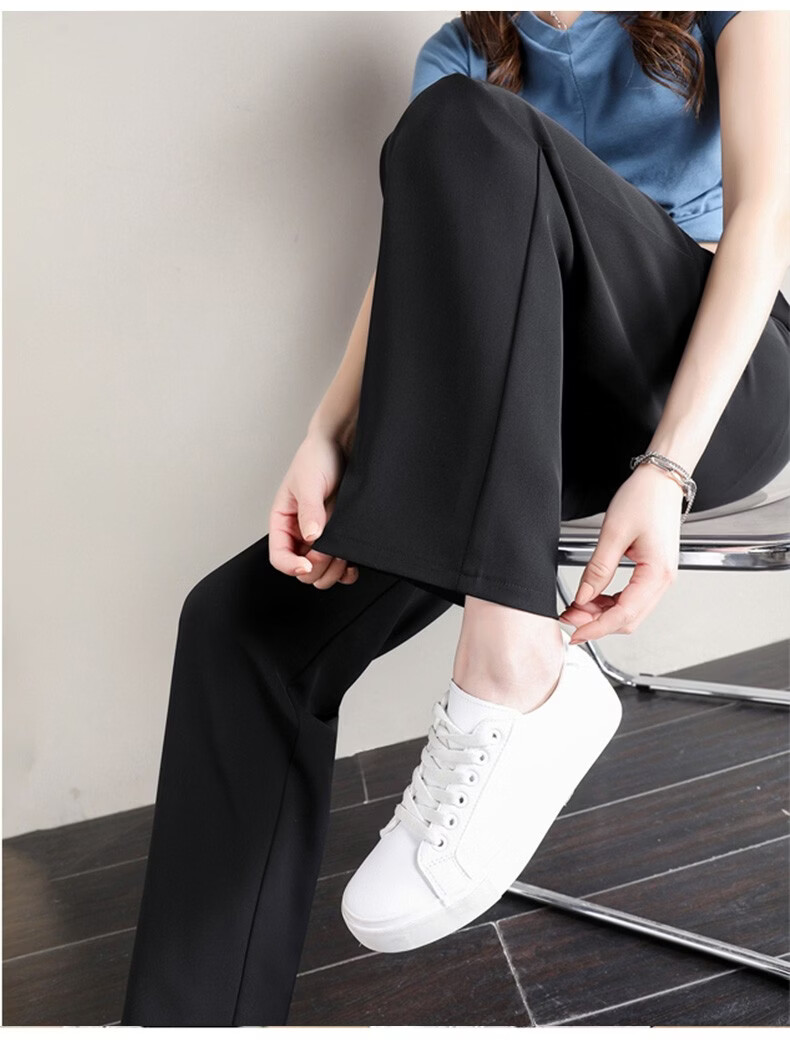 Langsha Women's Summer Thin High Waist Slim Fit Elastic Waist Straight Leg Casual Suit Pants 22