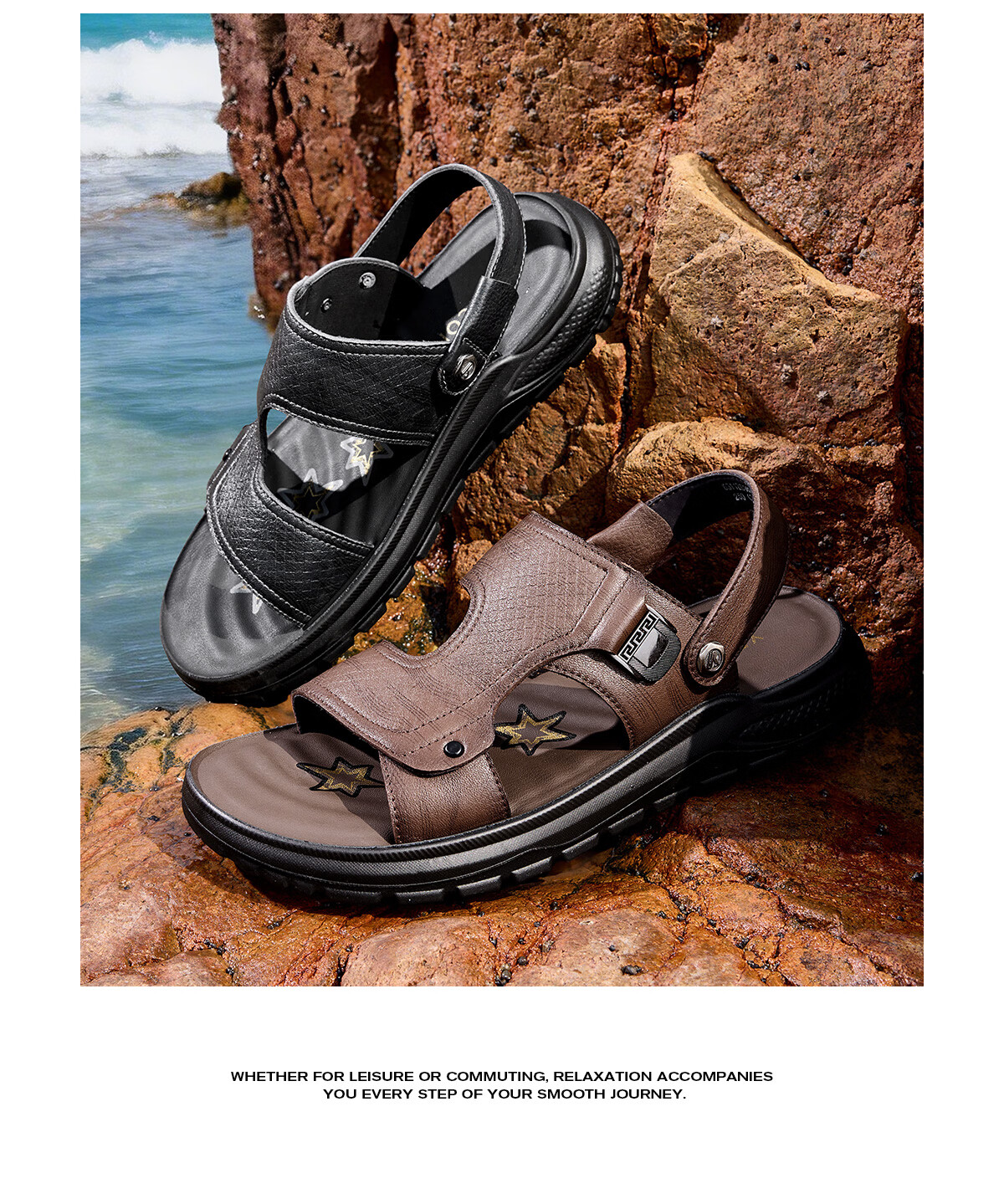 Eierkang Men's Genuine Leather Breathable Comfortable Dual-Wear Sandals Casual Beach Sandals 96315W Black Size 41 3